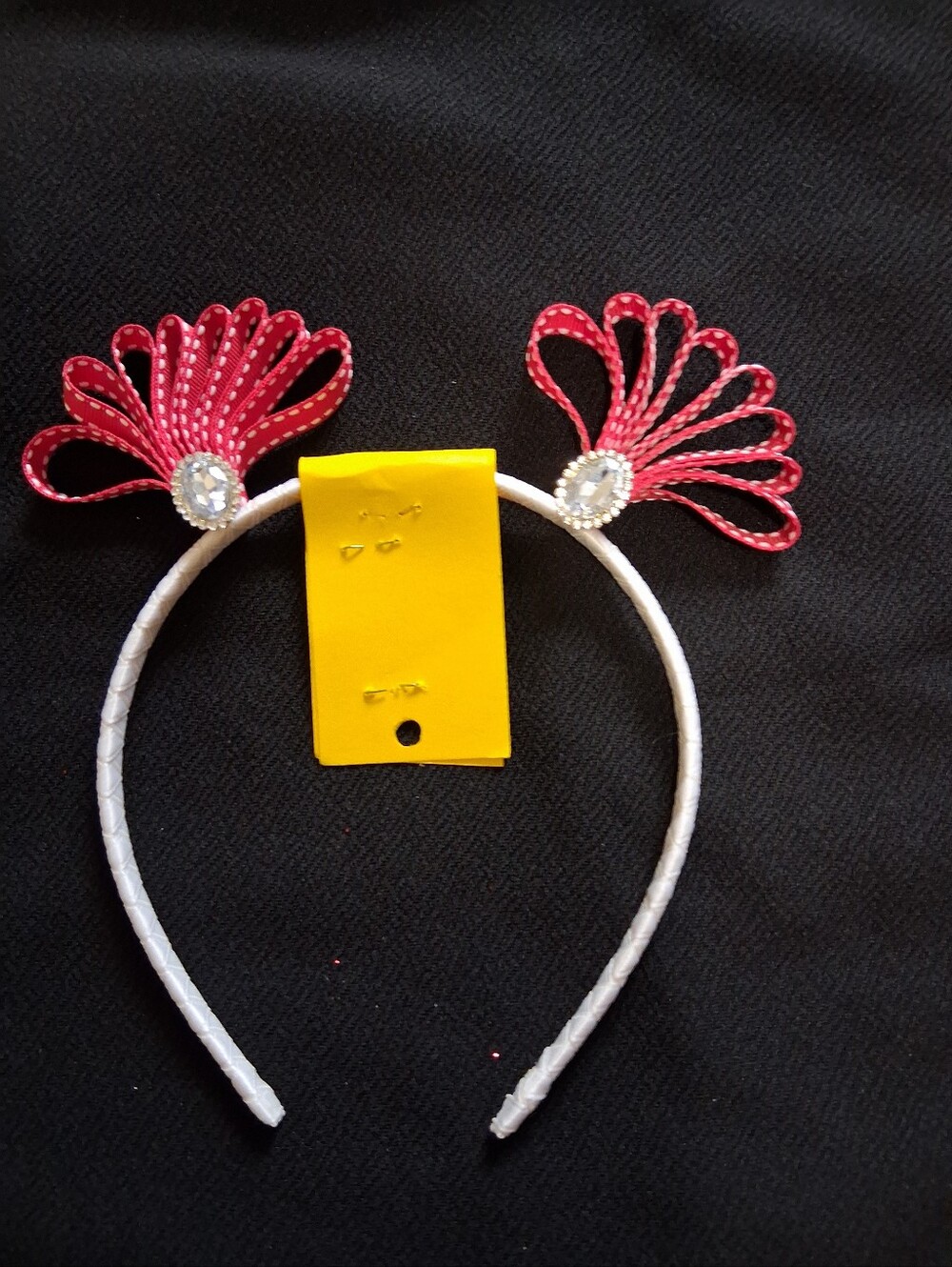 Red Ribbon Bow Kids Headband with Gem Accents